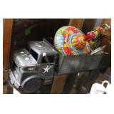 Tin toys, 1 U.S. military truck, missing grille &