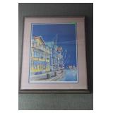 Street bistro riverside litho print 34 x28 in
