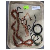 Jade bracelet & amber stone necklace, coral