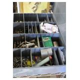 Metal organizer with gun cleaning supplies,