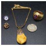 10kt Aux ring, Buffalo nickel, Elks pendant