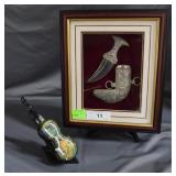 Framed Omani Khanjar & Russian carved cello box