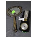 Early handled shaving mirror & Taylor thermometer