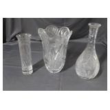 Three Cut crystal vases: floral & bud vase