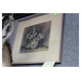 Framed pencil floral still life 16" x 18"