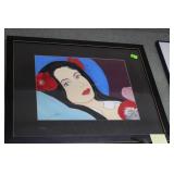 Framed and glazed acrylic on canvas reclined lady