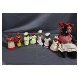 Seven Black Americana figures & cloth body doll