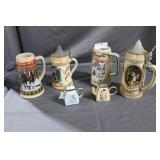 Four Steins - Budweiser & German & two enamel
