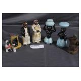 Seven Black Americana figures incl Outhouse, &