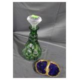 East German emerald & cut crystal decanter &