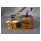Two Antique coffee grinders: Oak & Puegot