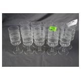 Set of 10 ribbed wine glasses & Six etched juice