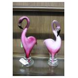 Pair of art glass Flamingos