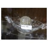 Fruit bowl w/ etched floral pattern w/ handles, 3