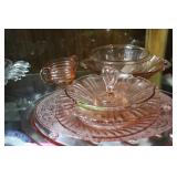 Contemporary pink glass lot, 8 pcs., platter,