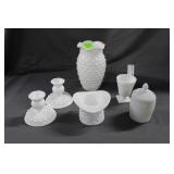 Six pcs Hobnail milk glass