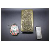 Antique metal dragon cigarette box, Art Deco