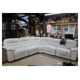 White leather sectional sofa with double recliner