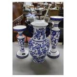 Three Ralph Lauren blue & white vases