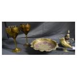 Pair challace, Brass parrot,  brass bowl