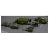Six Army Dinky toys - tank, transport, cannons