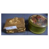 Early 1900s wood painted box & contemporary gold