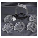 Five Horseshoe cut glass coasters & holder