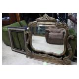 Antique harp mirror with gold wash paint