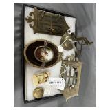 Trinket lot: Hp enamel portrait, Art Deco set,