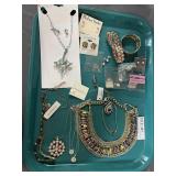 Tray costume jewelry: necklaces, stud earrings,