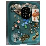 Vintage costume jewelry: floral earrings, coral,