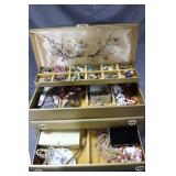 Gold Jewelry box loaded with costume jewelry &