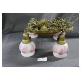 Four light brass & pendant pink chandelier