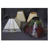 4 Lamp Shades: 3 Stained glass, 1 Fabric