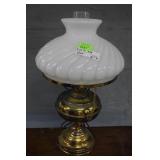 Parlor lamp brass with milk glass shade