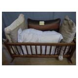 Wooden cradle with 5 pillows(19.5"H x 43"W x
