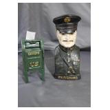 Two contemporary cast iron banks: Air Mail &