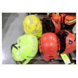 8 extreme safety hard hats in yellow, red & fluore