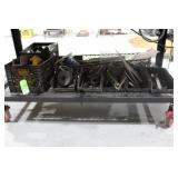 Eight bins with assorted steel cut offs/pulleys/fi