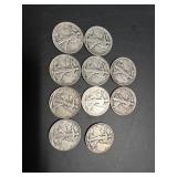 Ten Walking Liberty Half Dollars: 1917, (2)1918,