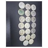 Twenty Kennedy Half Dollars: 1964, 1966,(5) 1967,