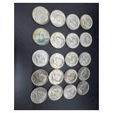 Twenty Kennedy Half Dollars: (4) 1964, (3) 1967,