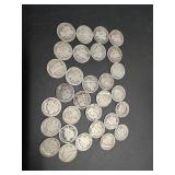 Thirty Barber Dimes: 1897, 1899, 1900, 1902,