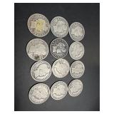 Twelve Barber Half Dollars: (4)1909, (2) 1906,