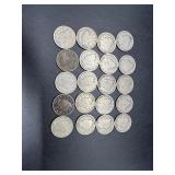 Twenty Liberty Head Nickels: 1887, 1901, (3)1902,