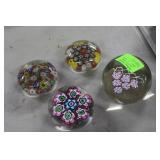 Four Millifore paperweights in pink hues
