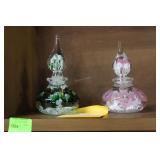 Two Gibson art glass stoppered bottles - pink &