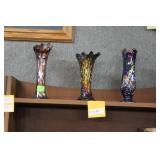 Three tree trunk depression glass vases