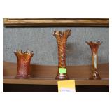 Three depression glass tangerine vases