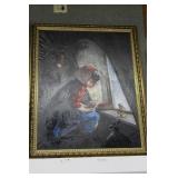 La Castellana oil on canvas of girl with spider &